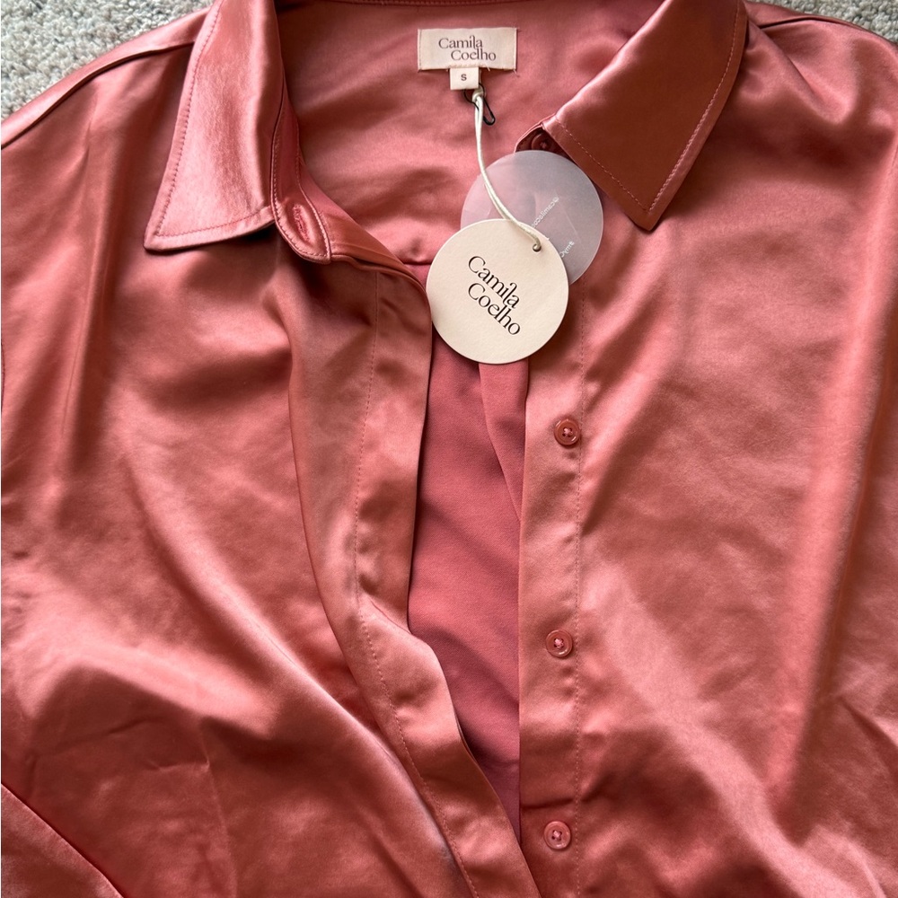 Camila Coelho Women's Rose Satin Button Down Shirt